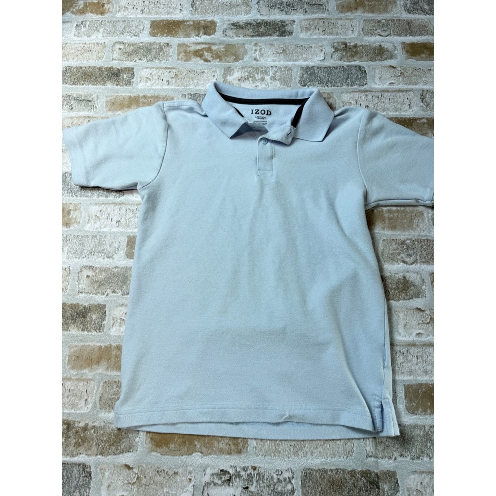 IZOD Boys Light Blue Short Sleeve Polo Shirt Size L 14/16 Regular Fit Pique Knit